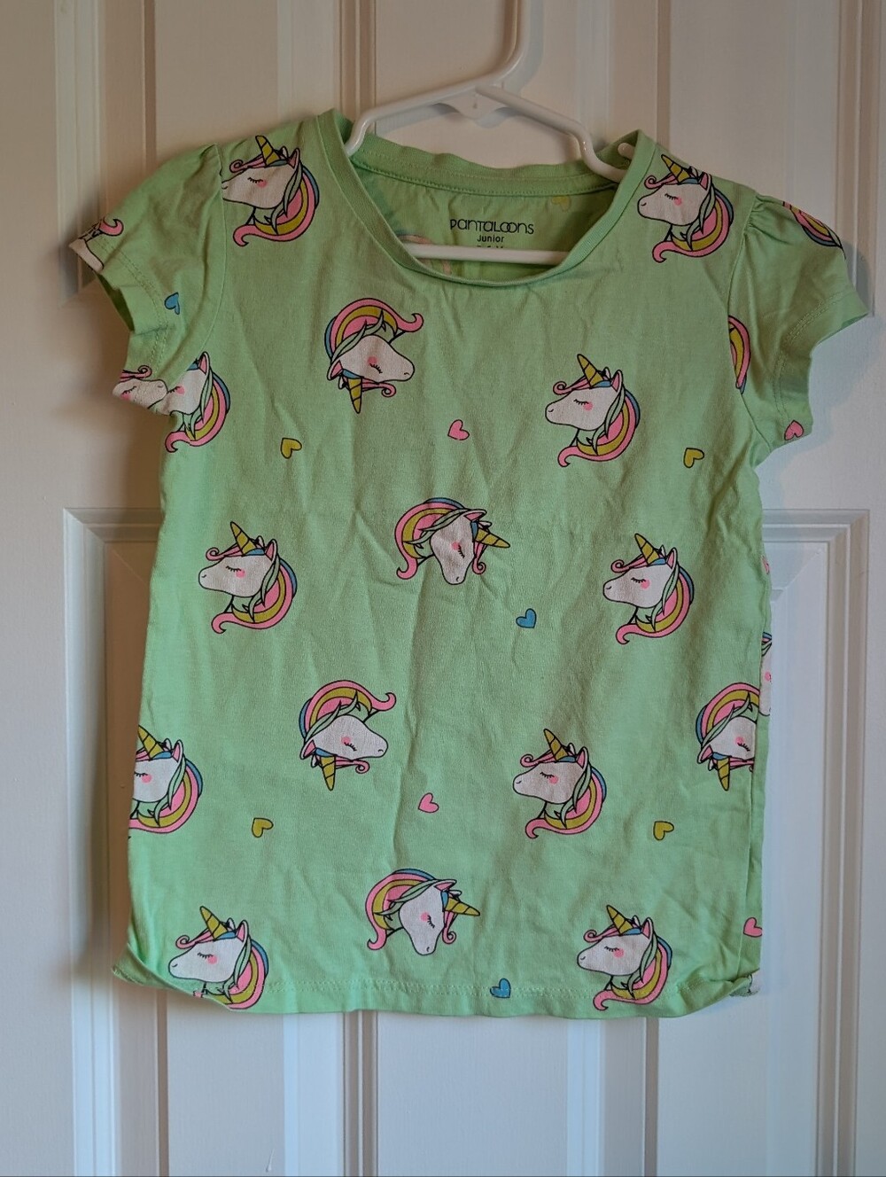 Pantaloons Girls Green Unicorn Print T Shirt Size 5-6